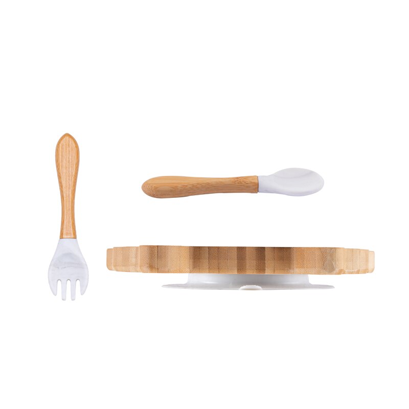 Suction Back Wooden Baby Plate with Spoon and Fork